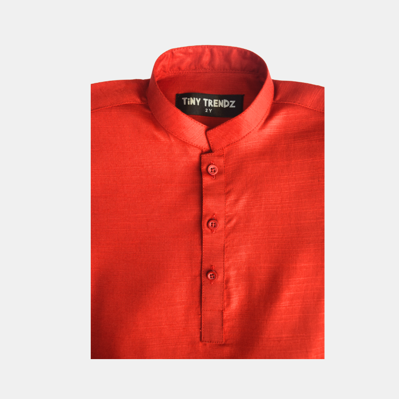 Bright Red Textured Cotton Kurta