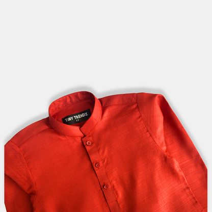 Bright Red Textured Cotton Kurta