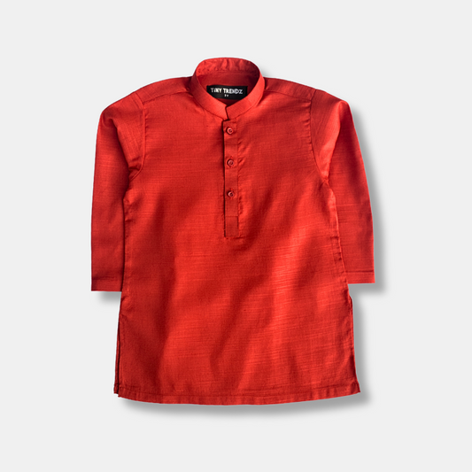 Bright Red Textured Cotton Kurta