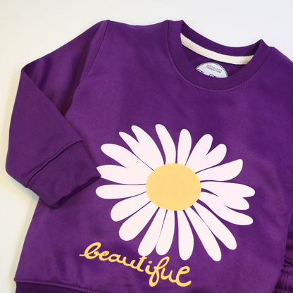 Beautiful Daisy polyester Fleece Set (Purple)