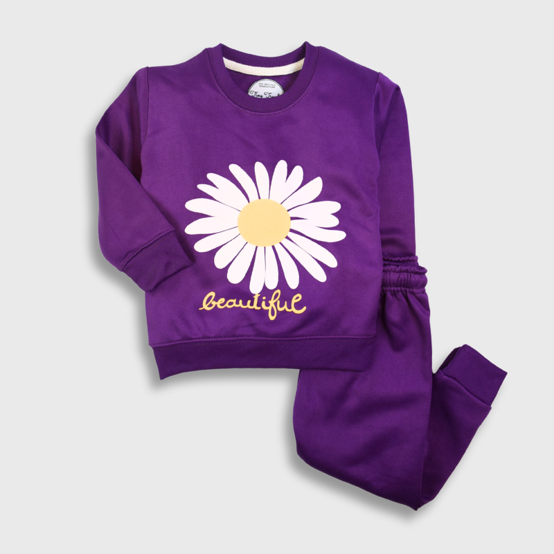 Beautiful Daisy polyester Fleece Set (Purple)