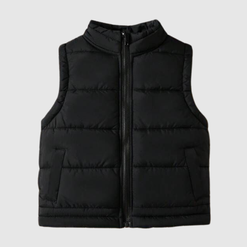 Kids' Black Puffer Zipper Vest